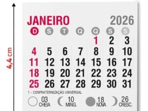 Mini calendário - 2026 - para ima de geladeira -  pct c/25und