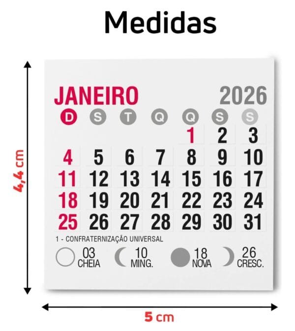 Mini calendário - 2026 - para ima de geladeira -  pct c/25und