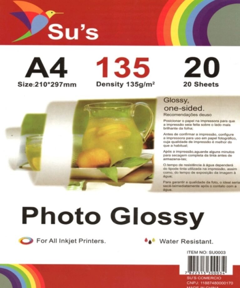 Papel Fotográfico Adesivo Glossy A4 Sus 135g Pct C20 Fls Armazém Da Val 6109