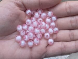 Bola sextavada c/miolo para pulseira - ROSA- pct c/10g