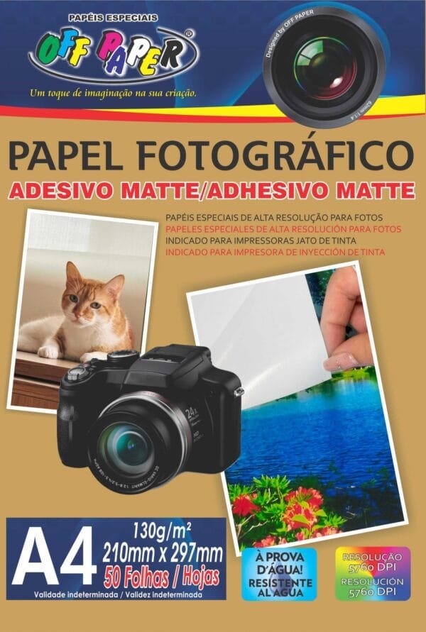 Papel Fotográfico Adesivo Matte (fosco) - A4 - 130g - pct c/50 fls