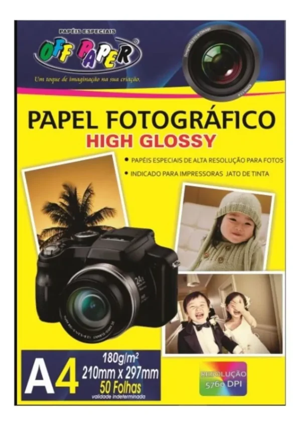 Papel Fotográfico High Gloss - 1 face - A4 - 180g - pct c/50 fls