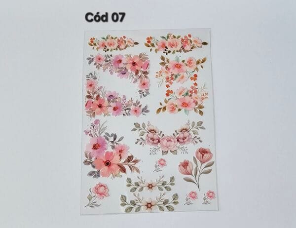 Cartela de adesivos Impressão Uv - 15 Estampas florais - Cod 07