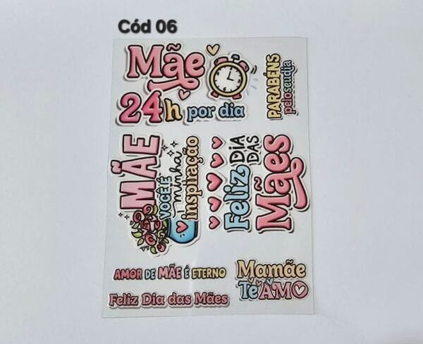 Cartela de adesivos Impressão Uv - Dia das Mães - Indicado para Caneca - Cod 06