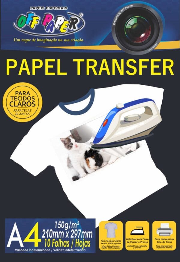 Papel Transfer para Tecidos Claros (jato de tinta) A4 - 150g - OffPaper  - pct c/10fls