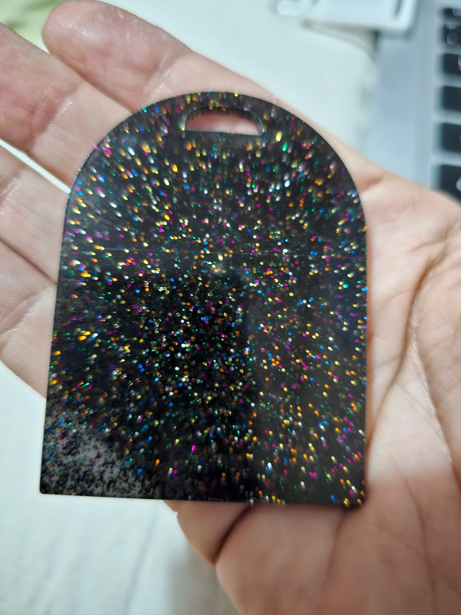 Base Para Chaveiro Retangular Arredondado - Acrilico Glitter Preto 4,8x6,5 cm - 1 und