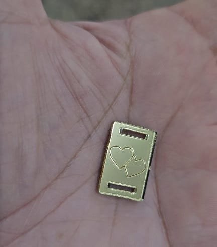 Mini Passador retangular Coração duplo - para elástico chato - espelhado dourado - pct c/05 und